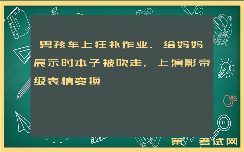 男孩车上狂补作业，给妈妈展示时本子被吹走，上演影帝级表情变换
